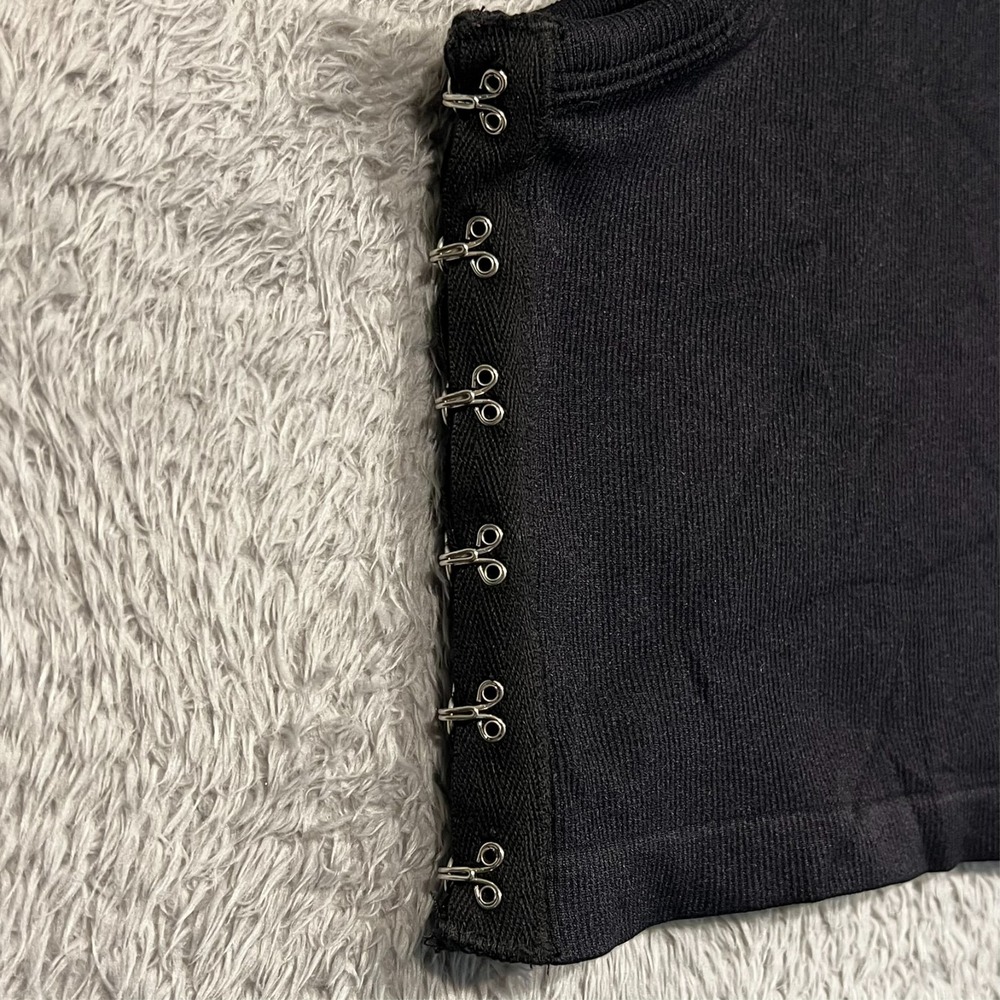 Forever 21 Babydoll Crop Tank Top Hook Eye Women's Junior's‎ M/L Black - Picture 2 of 11